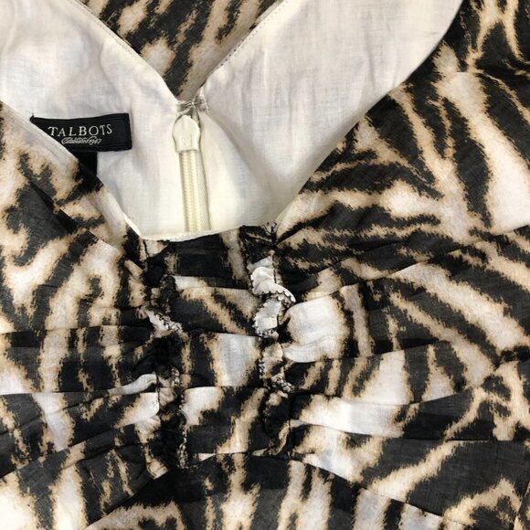 NEW - TALBOTS 100% Cotton Zebra Print Sheath Dress w/ Ruffle Hem Size 4P Petite - Picture 3 of 6